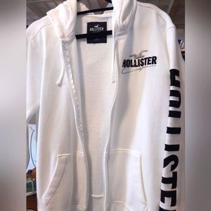Hollister Zip Up Hoodie, White, Size Small